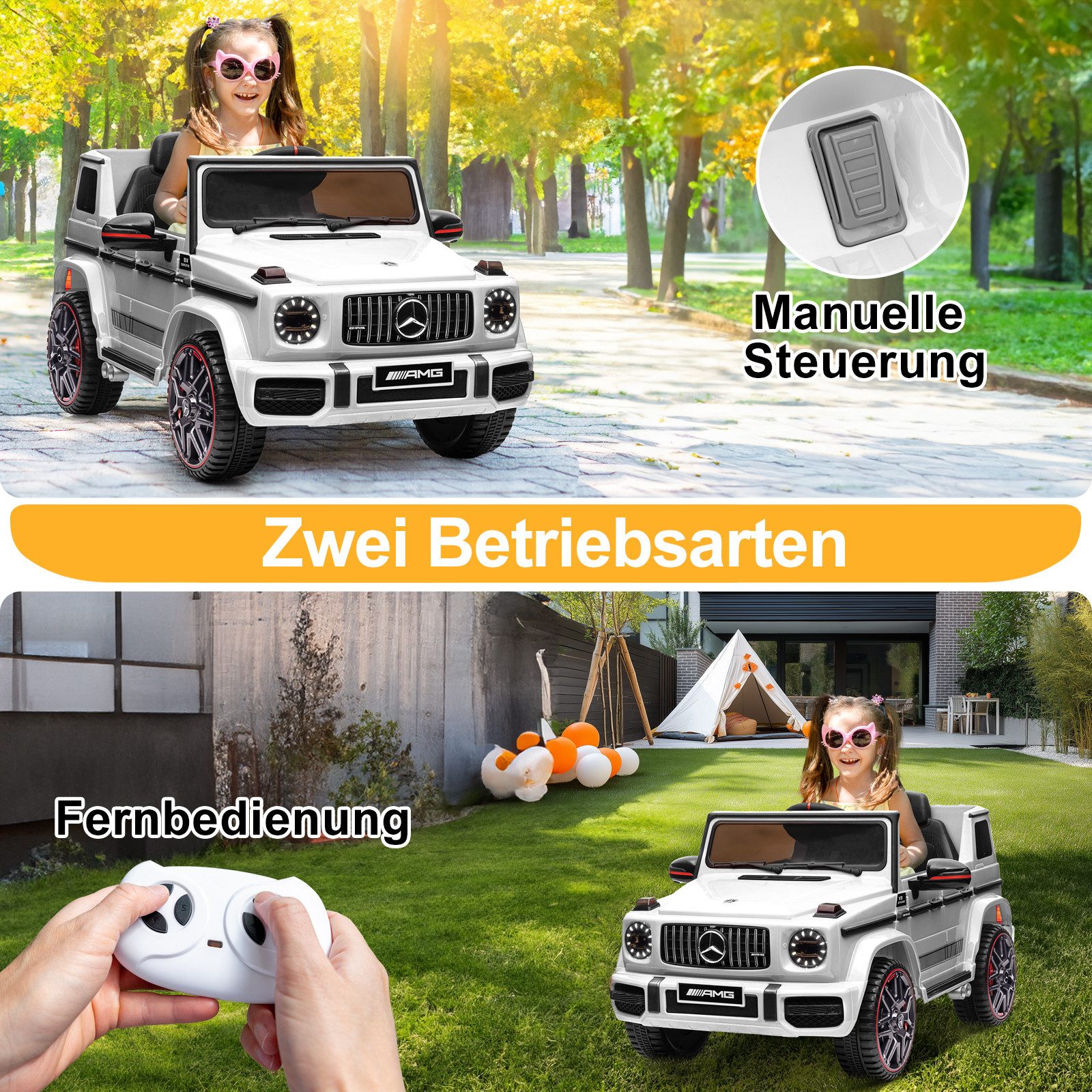 LALAHO Elektro-Kinderauto Kinder Elektroauto AMG G63 Elektrofahrzeuge Geländewagen Fernsteuerung, 12V/7AH 2.4GHZ Enthalten sind Akku, Ladegerät und Fernbedienung