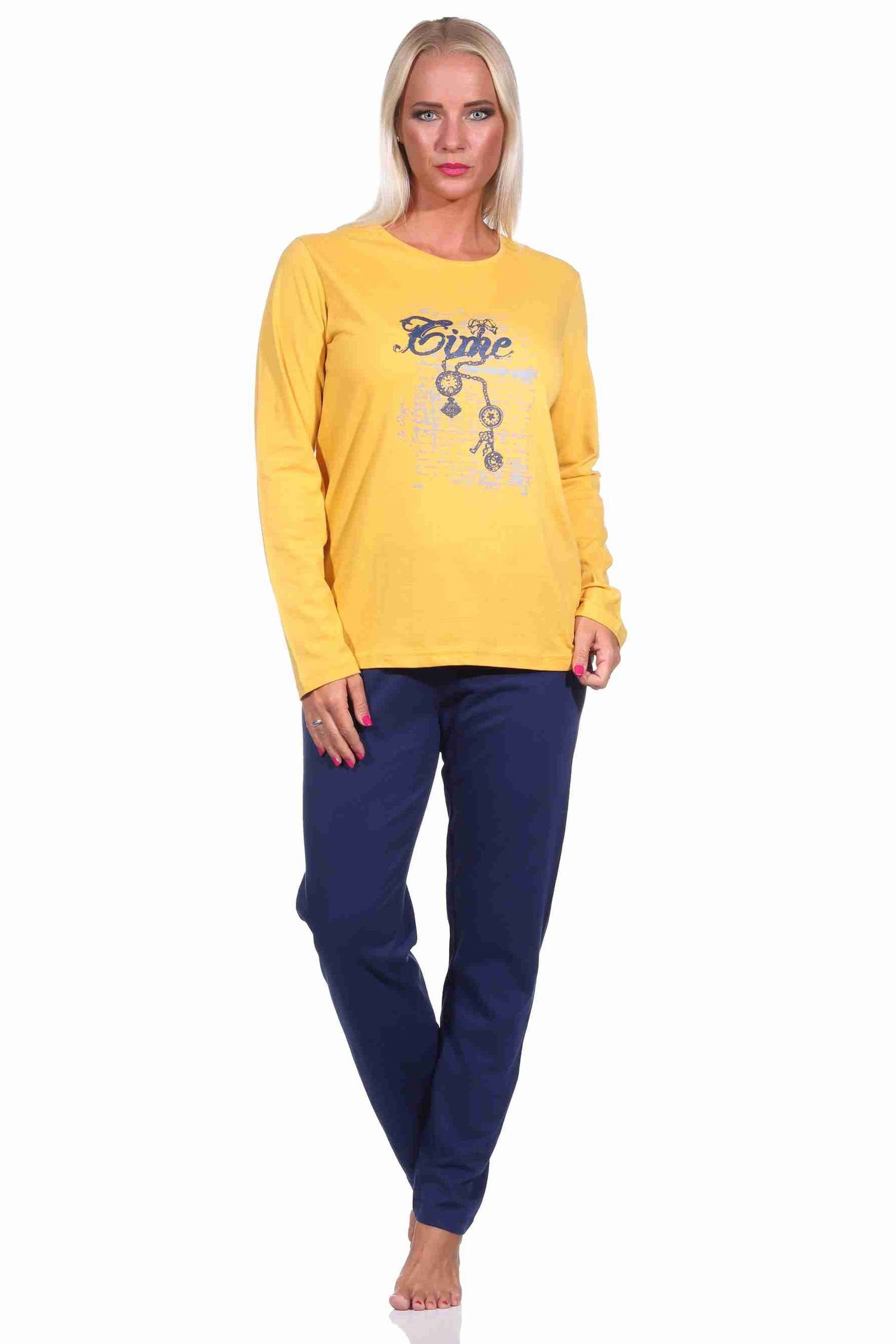 RELAX by Normann Pyjama Damen langarm Schlafanzug mit Frontprint - 212 10 900 gelb