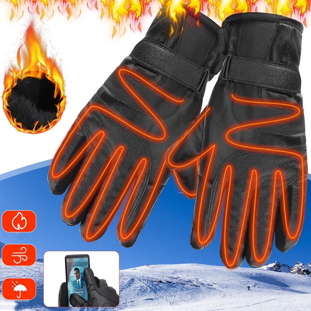 Heizung Wasserdicht 3 - Akku Thermo Handschuhe Herren (Touchscreen Unisex) mit Handschuhe Beheizte für Skihandschuhe Beheizbare Elektrische Winterhandschuhe Damen 5000mAh Stufen Bedee Temperaturregler