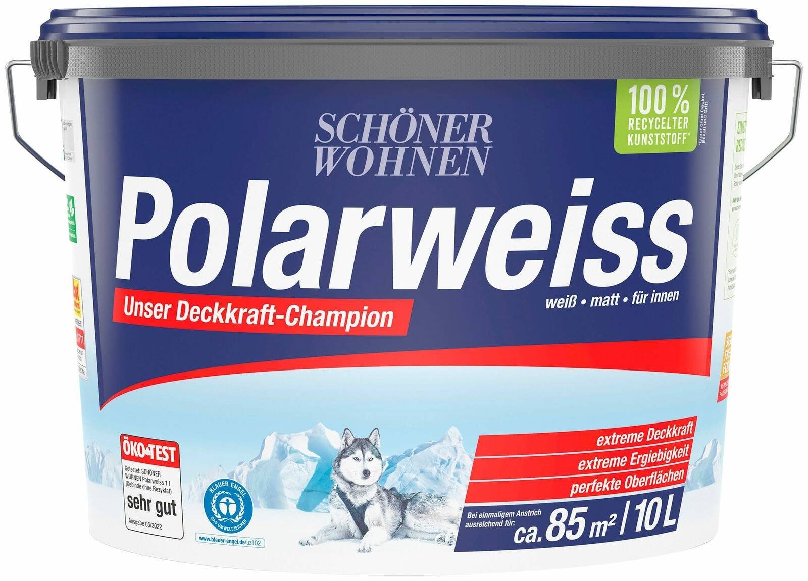 SCHÖNER WOHNEN FARBE Wand- und Deckenfarbe Polarweiss 10 Liter (74042), hoher Weißheitsgrad, Spritz-Frei, Lösemittelfrei