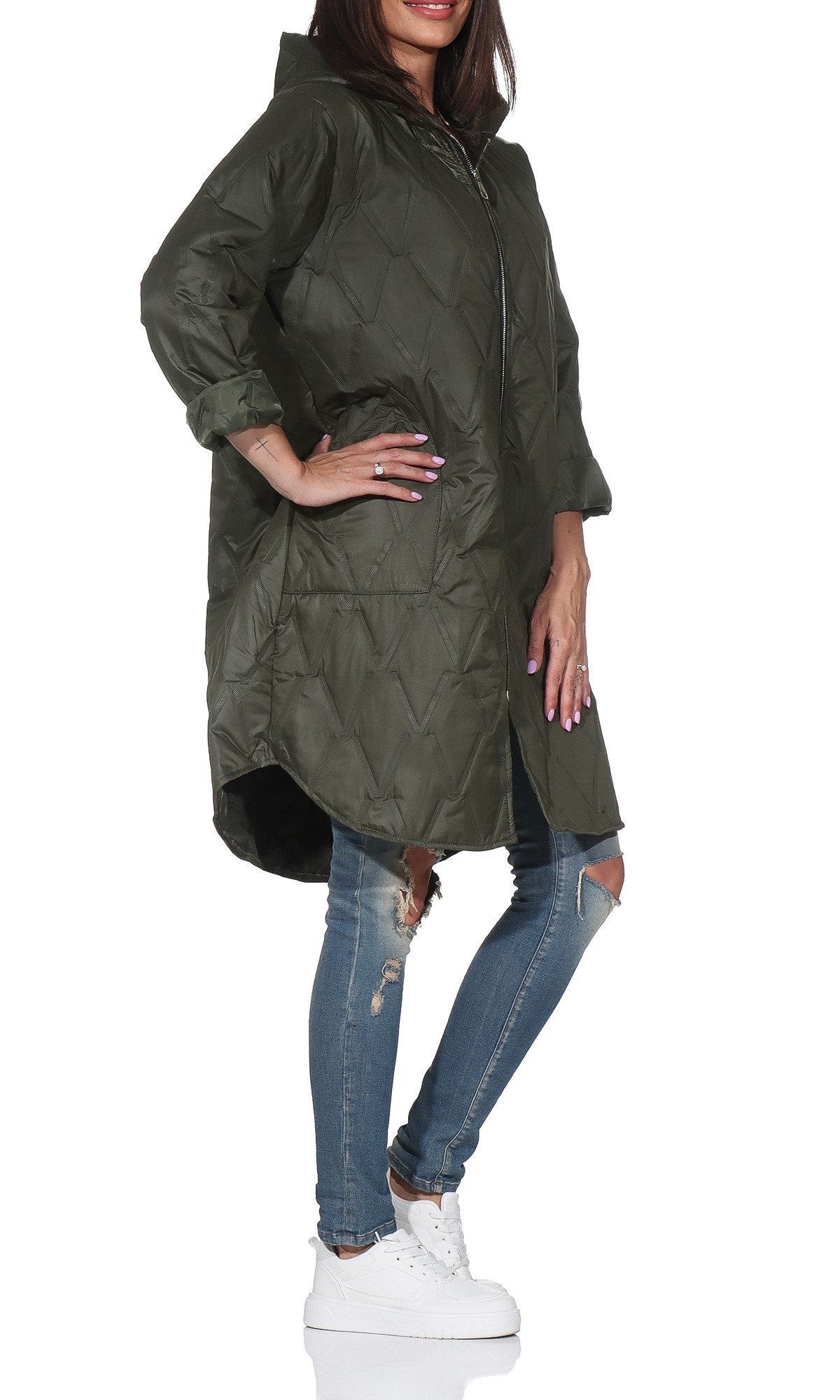 simaranda Langjacke Steppjacke lang stylischer Trenchcoat 5343 mit Kapuze