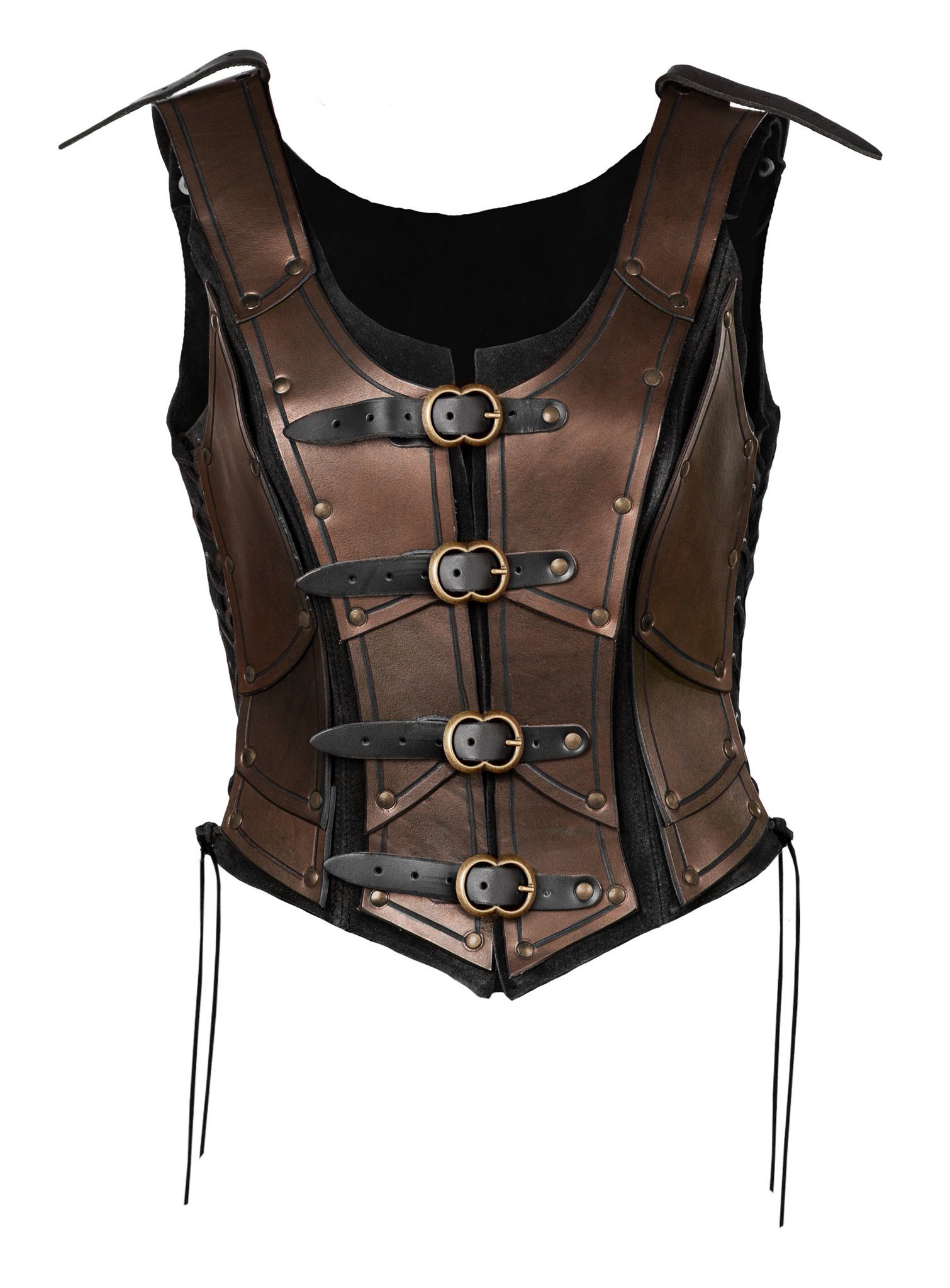 Andracor Kostüm Lederrüstung - Elfenkriegerin, kurz, Eine aufwendige Lederrüstung für Damen, kombiniert aus weichem Velou