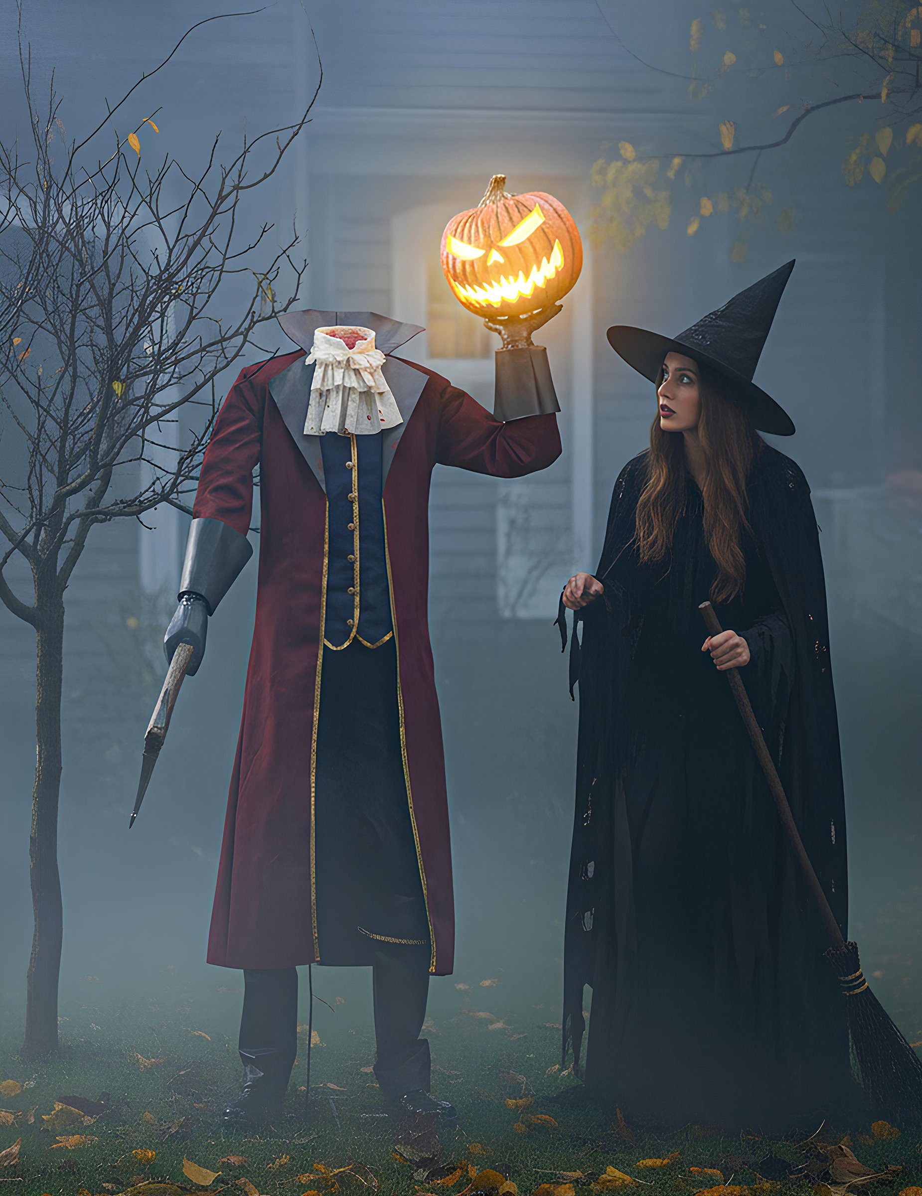 Palmer Kostüm Animatronic Kopfloser Reiter mit Kürbis Deko 2,15 m schwarz rot