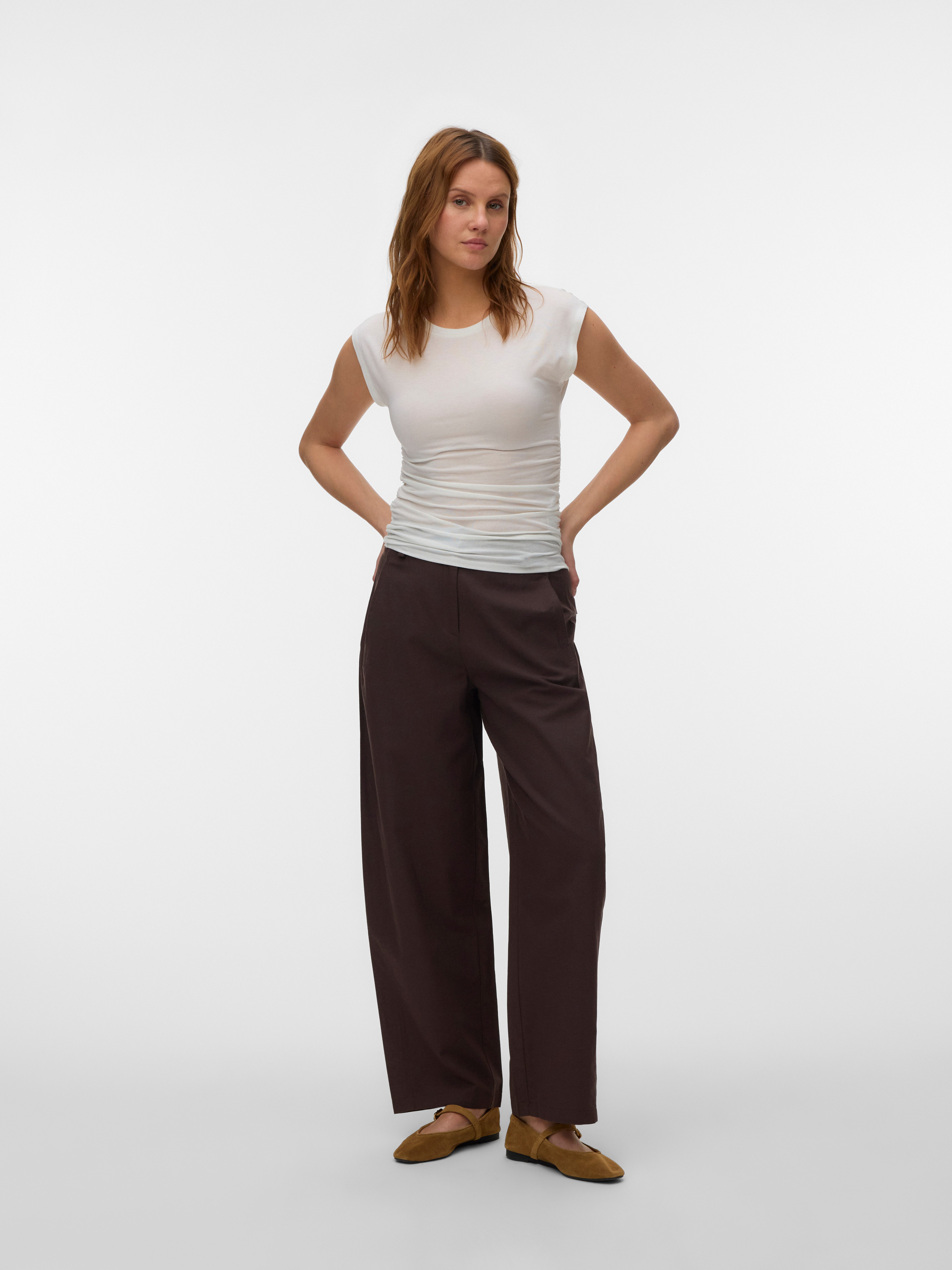 Vero Moda Rundhalsshirt VMAVASARAH SL TOP JRS NOOS Materialmix, seitlich gerafft – Bild 4 von 5