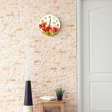 Primedeco Wanduhr Wanduhr aus Glas mit Motiv Digitale Blütenwiese - Rund mit Durchmesser 30 cm und Quarzuhrwerk