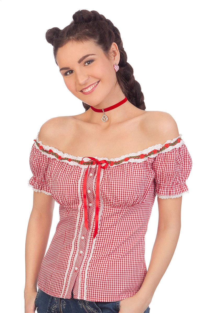 Krüger Madl Trachtenbluse Trachtenbluse - ZOE - rot, rosa günstig online kaufen