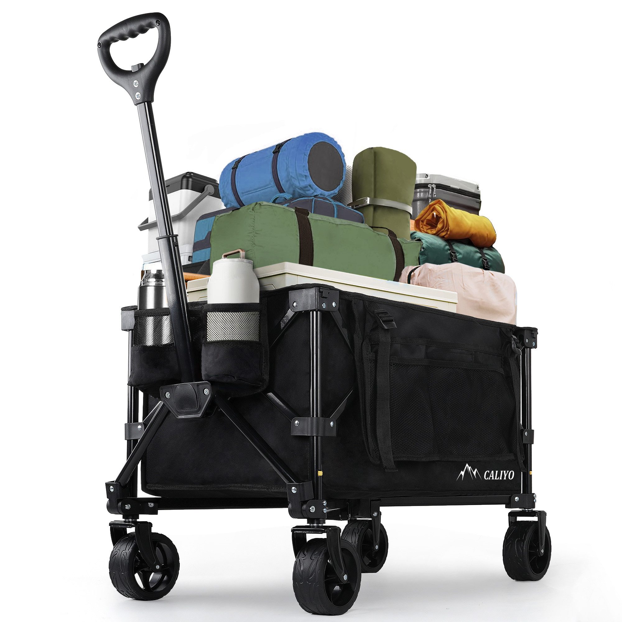 CALIYO Bollerwagen Handwagen Faltbar 100L 100KG Transportwagen mit Geländerädern, 4-seitig faltbarem Design leicht verstaubar Stabil platzsparend