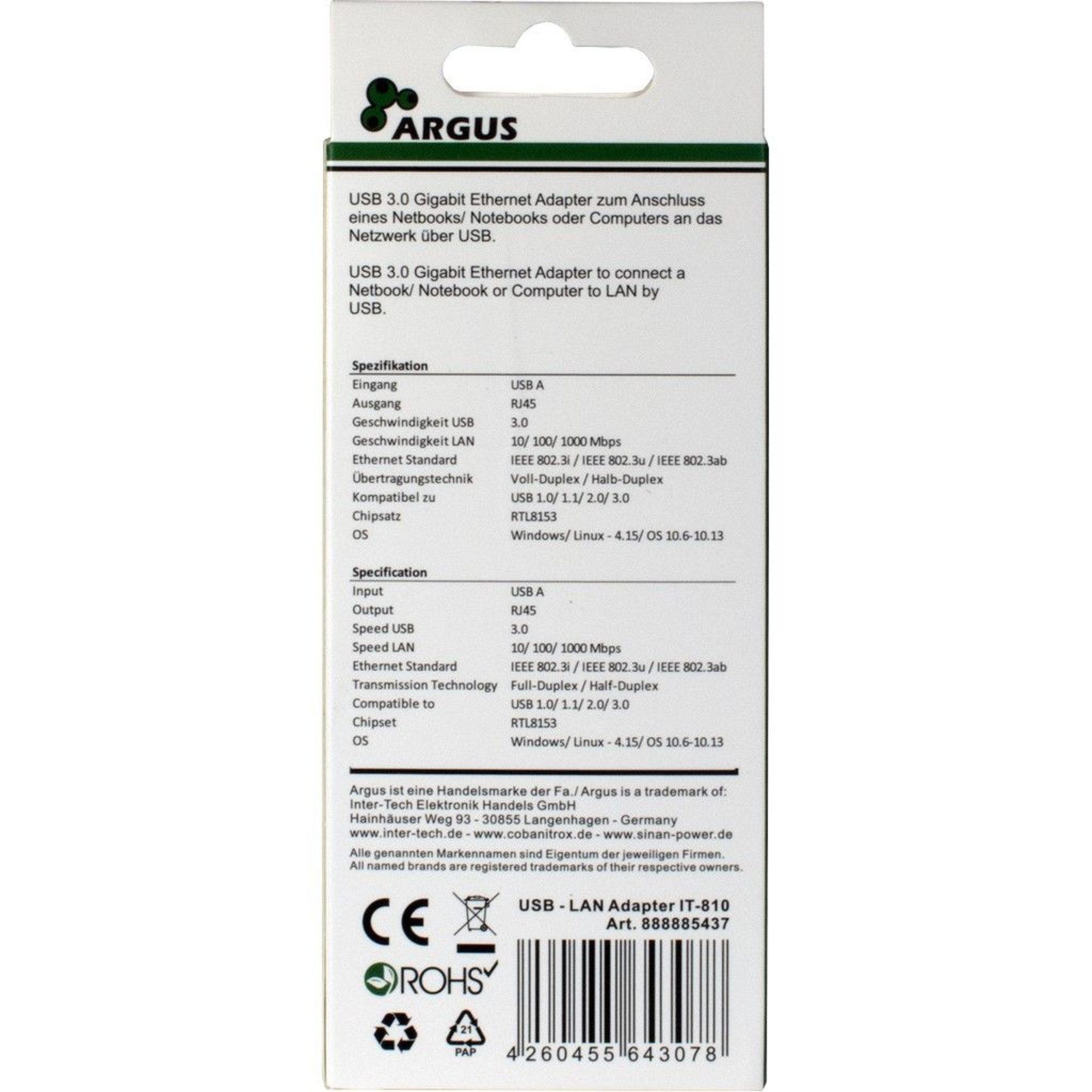 Inter-Tech Inter-Tech Argus IT-810, LAN-Adapter LAN-Kabel