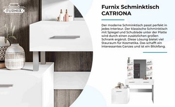 Furnix Schminktisch CATRIONA Frisiertisch mit Spiegel Seitenschrank & Ablagen Weiß, B140 x H145 x T43 cm, Stauraumwunder, dekorativ, made in Europe