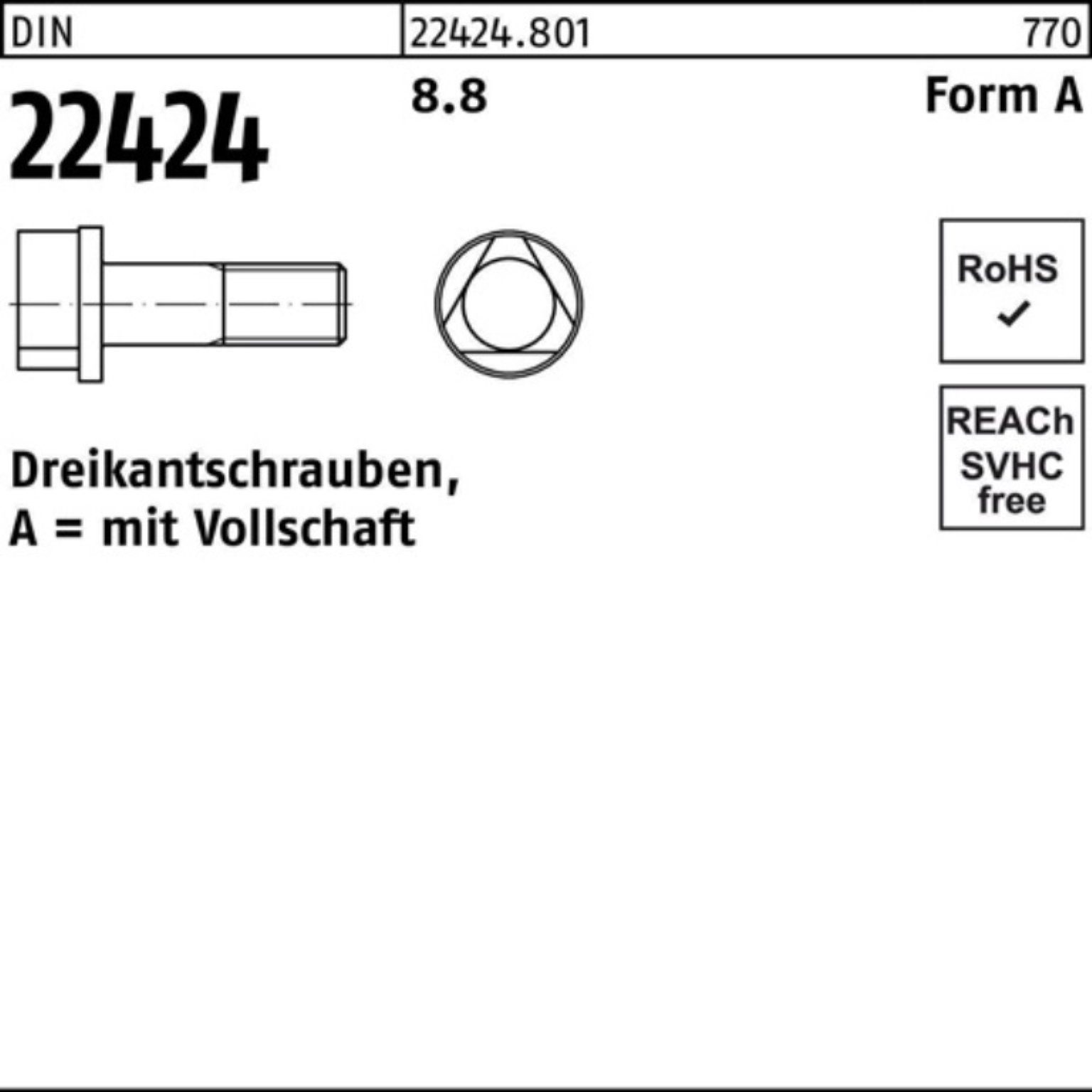 Reyher Schraube 100er Pack Dreikantschraube 8x 22424 DIN Stück 30 DI FormA 8.8 AM 100