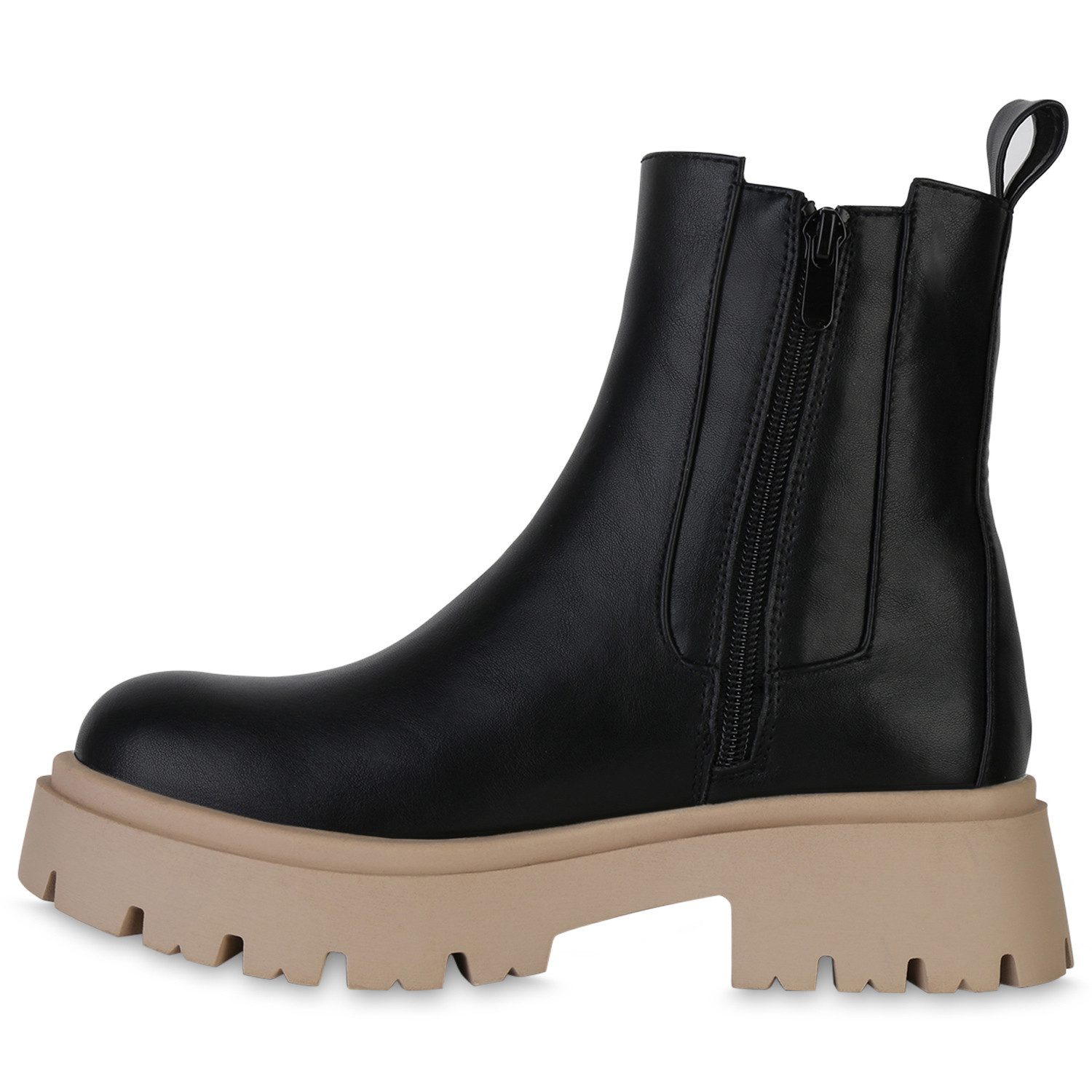 VAN HILL 840280 Plateaustiefelette Damen Plateau Boots Stiefeletten Profil-Sohle