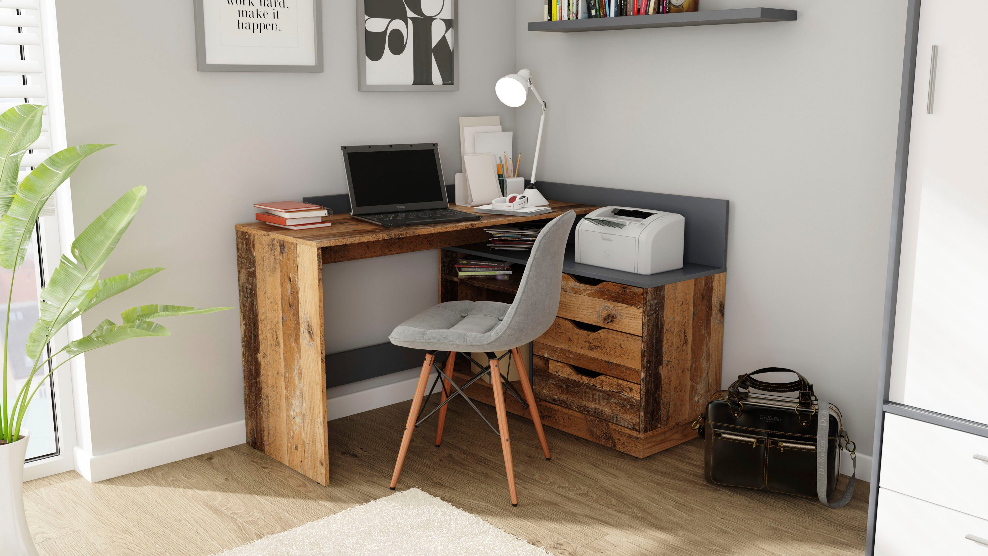 byLIVING Eckschreibtisch Bern, mit viel Stauraum, Breite 129 cm, rechts ode günstig online kaufen