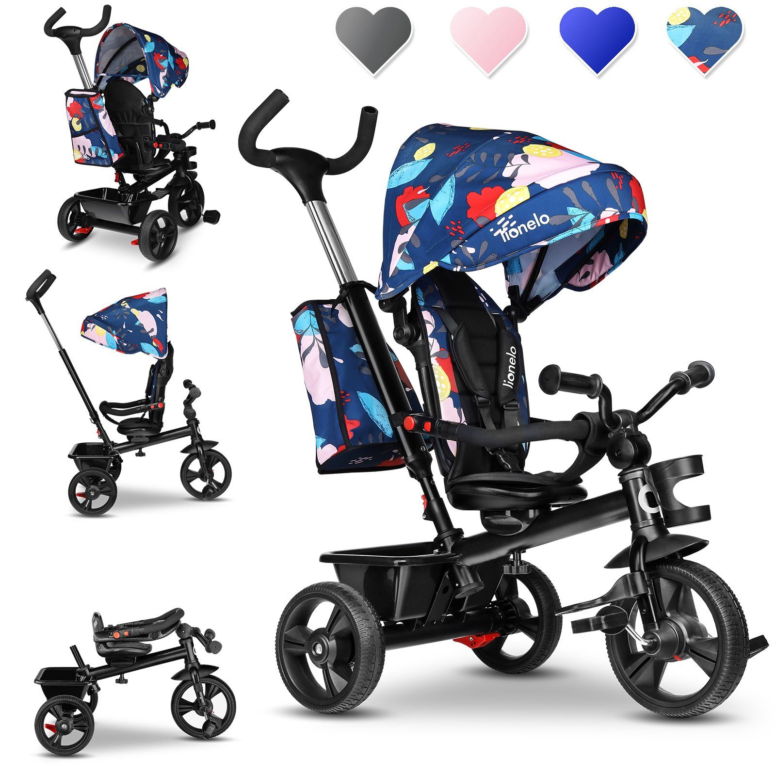 LIONELO Dreirad-Kinderwagen HAARI Elternlenkung, Zusammenklappbar, Tasche /von 18 Monaten bis 5 Jahren mehr