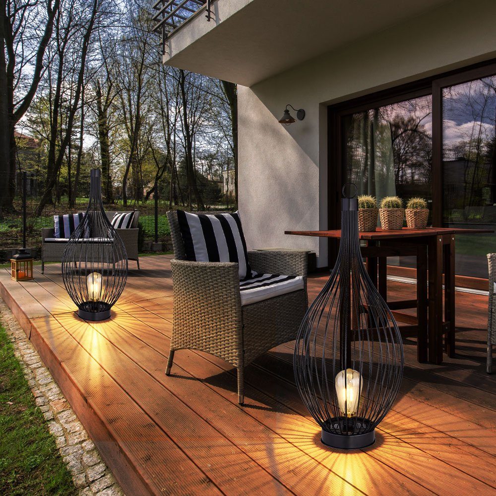 LED Rattan Stil SOLAR Tisch Leuchte Terrassen Steh Leuchte Garten Außen Leuchte 