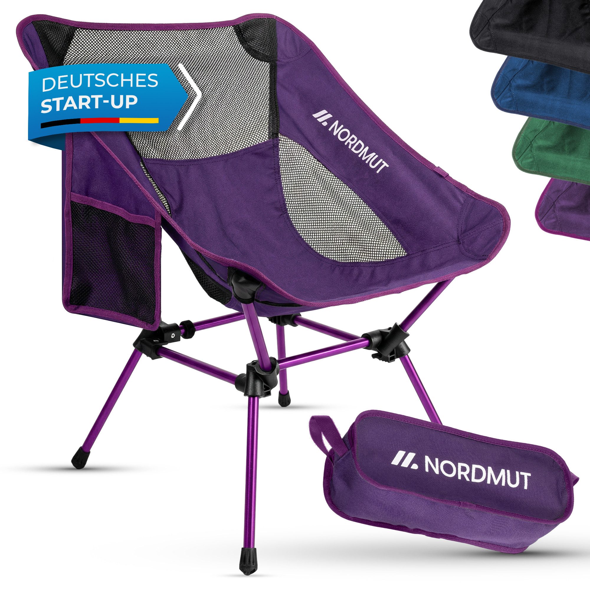 Nordmut Campingstuhl faltbar ultraleicht, klappbar leicht, Camping Outdoor, Angeln (Spar-Set, 1 St), kleines Packmaß, 140 kg belastbar, Aluminium, bequem, Trekking, Strand
