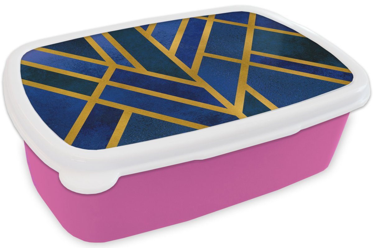 Blau Erwachsene, Brotdose Brotbox rosa Mädchen, MuchoWow Kunststoff Lunchbox Muster, Snackbox, (2-tlg), - Kunststoff, Gold für Kinder, -
