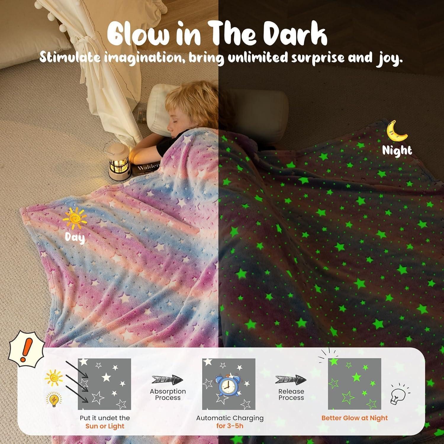 Kinderdecke Kuscheldecke Kinder GlowInTheDark Bunt-stern 3 120×150cm, LuxusKollektion – Bild 2 von 5