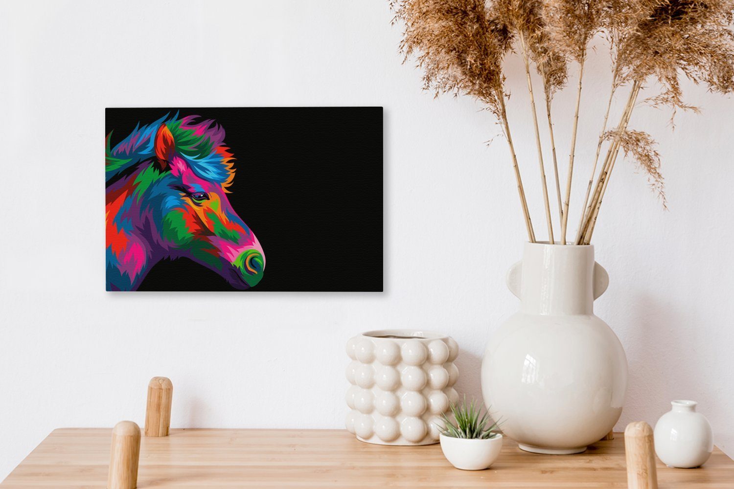 OneMillionCanvasses® Leinwandbild Pferd Mädchen, - (1 Kinder Aufhängefertig, cm Mädchen - - Wanddeko, 30x20 Grün - - Leinwandbilder, Blau St), Wandbild