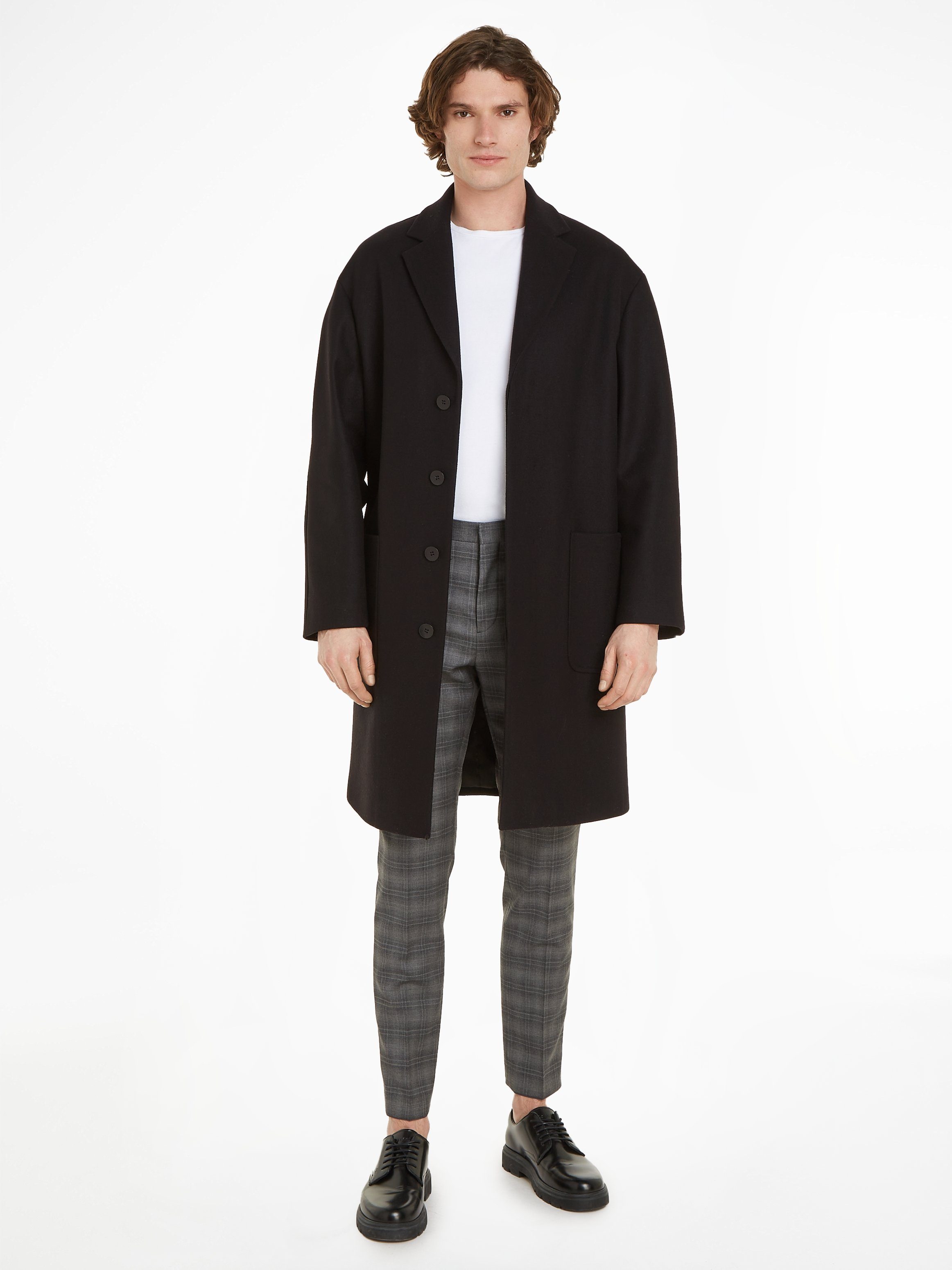 Calvin Klein Wollmantel MODERN WOOL BLEND COAT mit Markenlabel