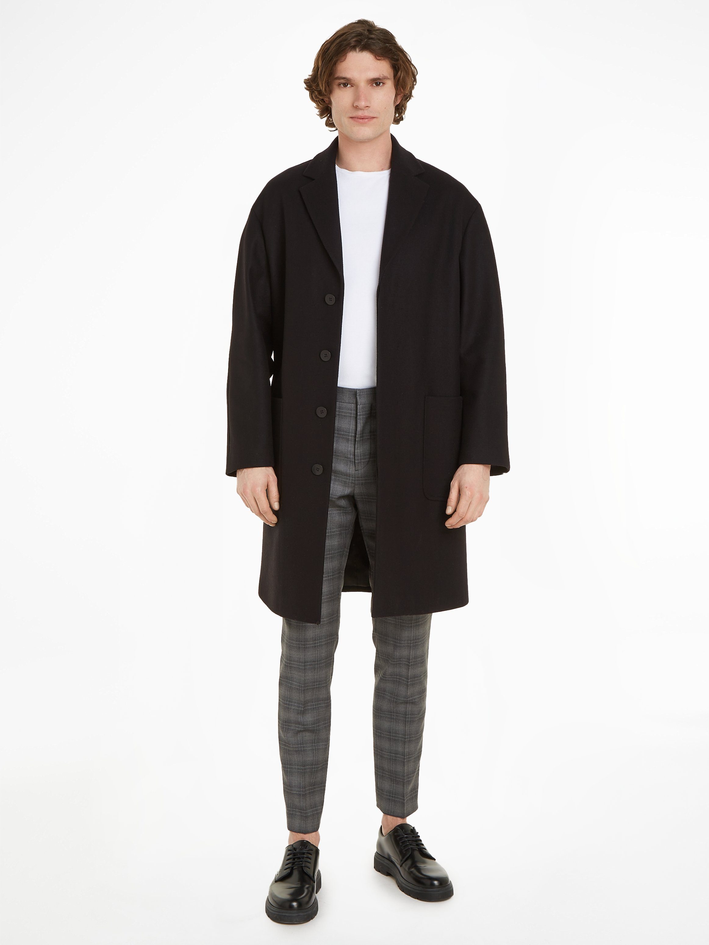 Calvin Klein Wollmantel MODERN WOOL BLEND COAT mit Markenlabel | Kurzmäntel