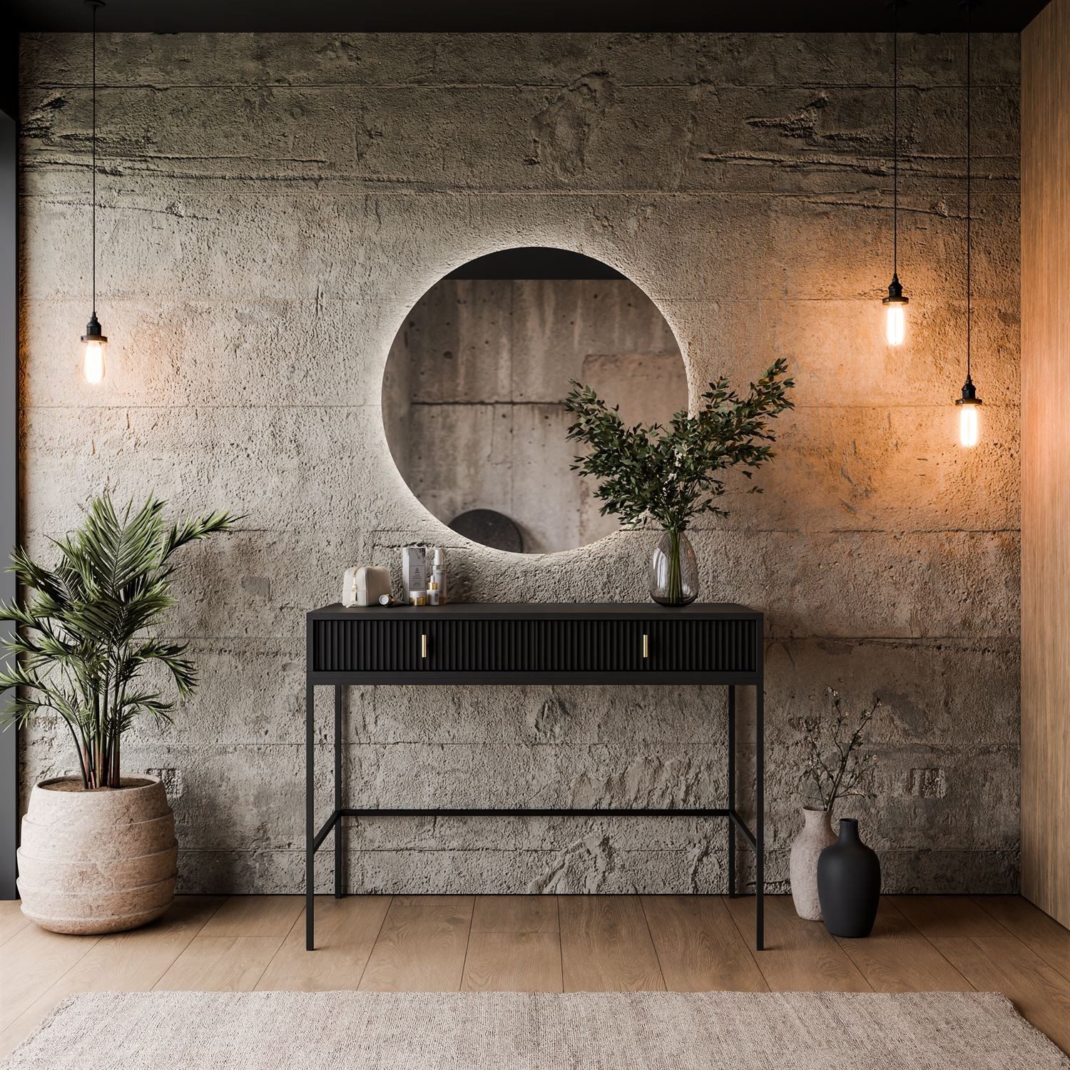 Lookway Schminktisch MIDNIGHT auf Gestell mit Spiegel und LED-Beleuchtung, Breite: 104 cm