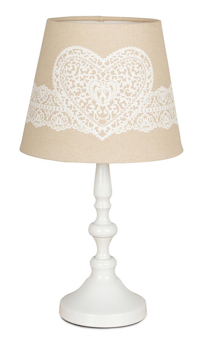 Levandeo® Nachttischlampe, Tischlampe Weiß 38cm hoch Shabby Metall Creme Beige Nachtlicht