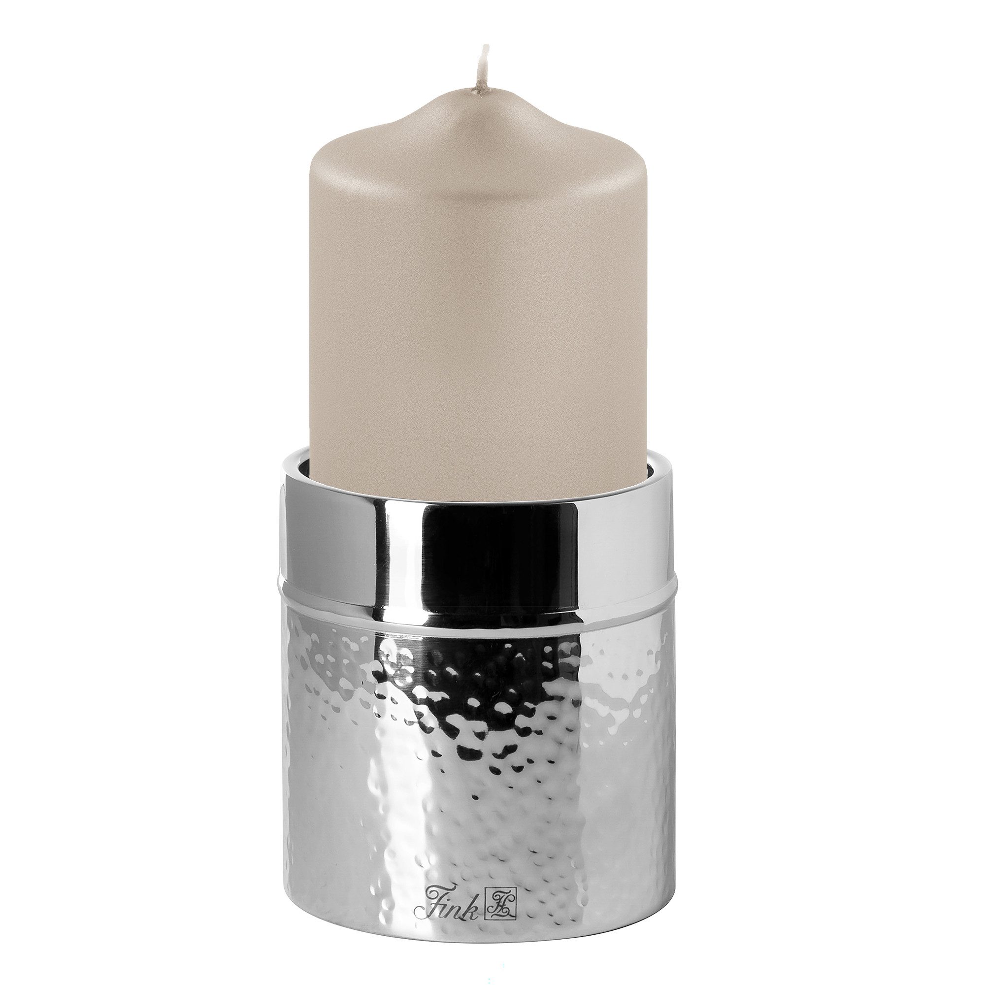 Fink Kerzenleuchter NASSAU - Kerzenhalter + Kerze aus Edelstahl/ Paraffin - silber/ stein (Stumpenkerzenhalter mit Kerze, 2er Set), Stumpenkerzenhalter - Windlicht - Kerzenlicht - Geschenkset - Deko