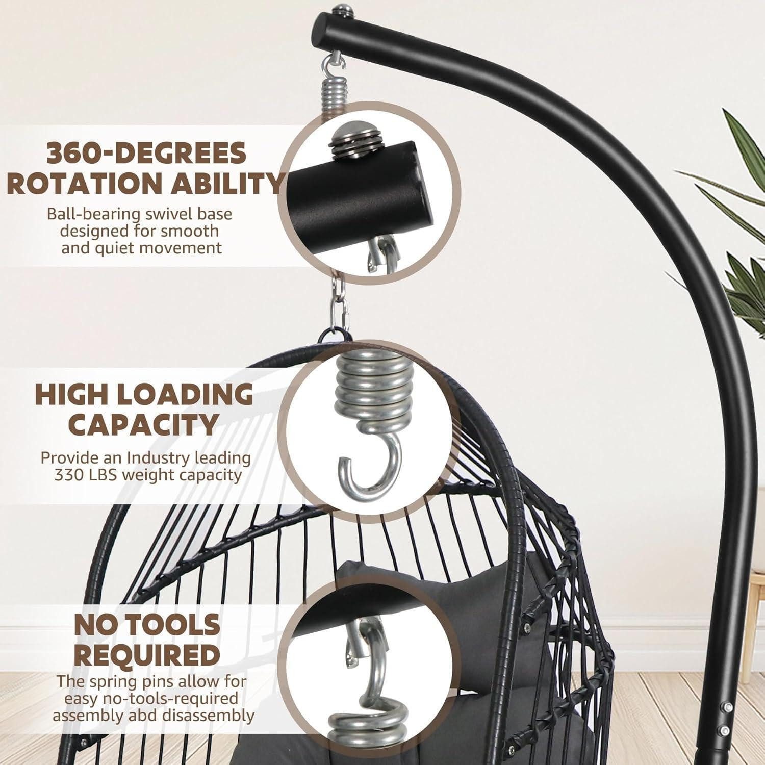 LuxusKollektion Hängesessel Hängesessel Rattan Korbgeflecht Kissen faltbar Schwarz stuhl ständer