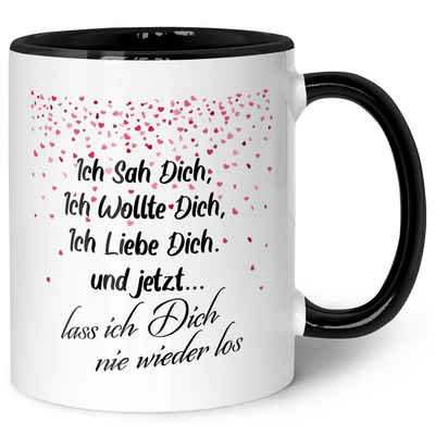 GRAVURZEILE Tasse mit Spruch - Ich sah dich - Geschenk für Ihn & Sie, Keramik, Farbe: Schwarz & Weiß