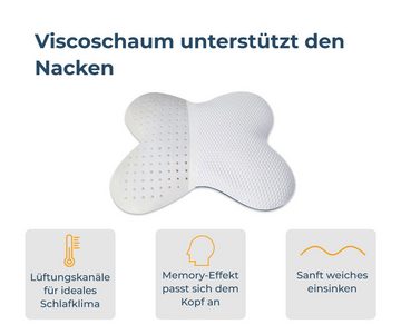 Nackenstützkissen Schmetterlingskissen, liegegut, Füllung: Viscoschaum, Bezug: 65% Polyester 35% Viskose, Seitenschläfer, Rückenschläfer, Optimale Druckentlastung & Nackenunterstützung