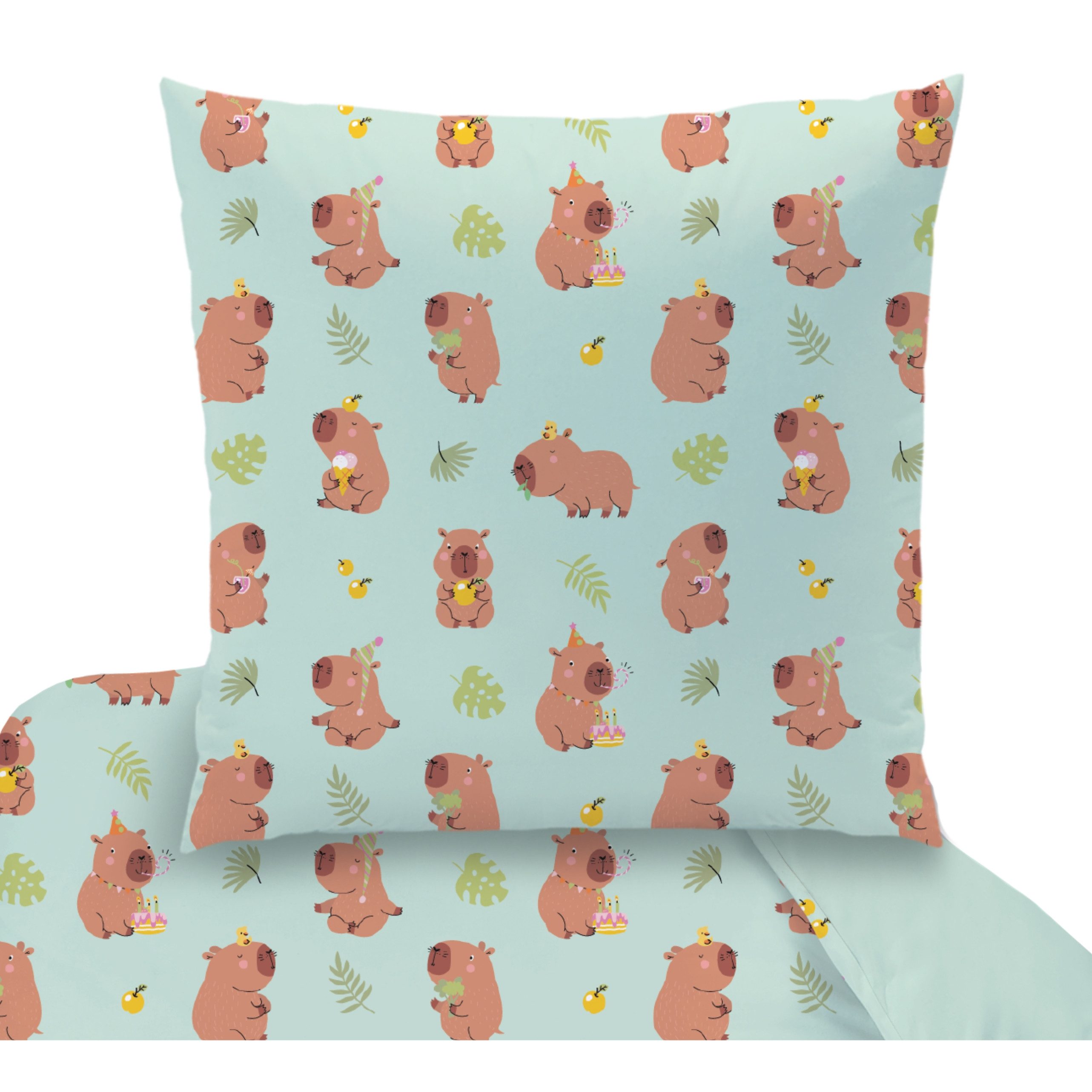 MTOnlinehandel Bettwäsche Capybara "Be like Capy" 135x200 + 80x80 cm, Tiermotiv, Baumwolle, 2 teilig, Wende-Bettwäsche • Cute Animals • Geschenkidee – Bild 5 von 5