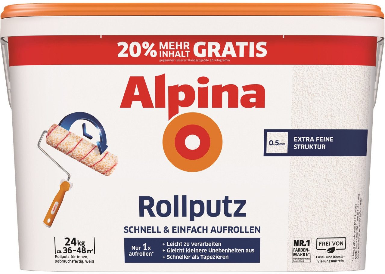 Alpina Gips-Kalk-Putz Alpina Rollputz 24 kg 0,5 mm Körnung weiß