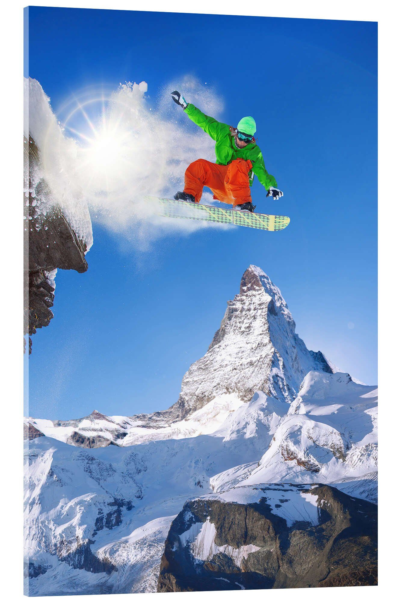 Posterlounge Acrylglasbild Editors Choice, Snowboarder vor Matterhorn, Fotografie