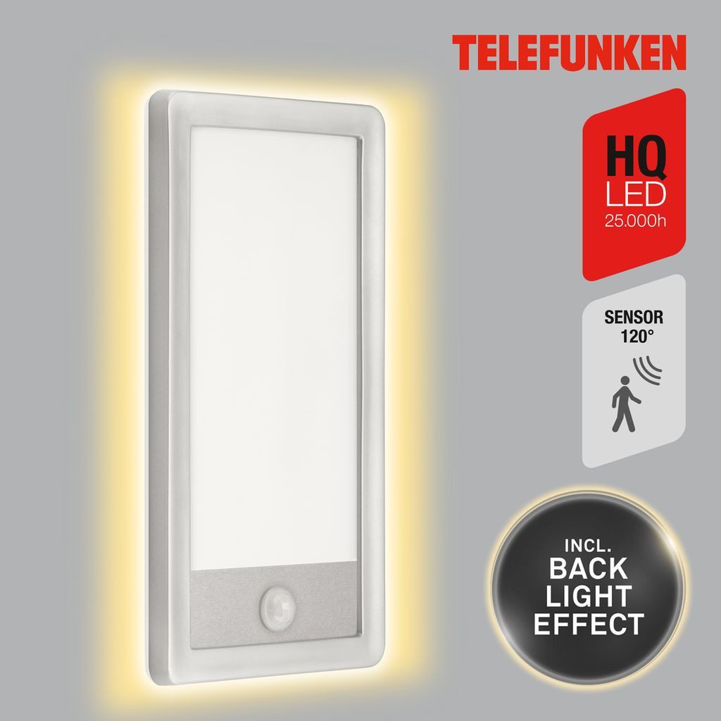 Telefunken Außen-Wandleuchte 313904TF, Leuchtdauer einstellbar, LED fest integriert, 2700K - Extra-Warmweiß, Außenleuchte IP44 Bewegungsmelder 2000lm 28x15cm
