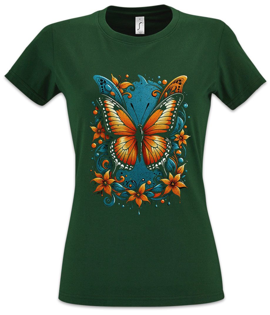 Urban Backwoods Print-Shirt Butterfly Damen T-Shirt Schmetterling Tattoo Art Girl Pin Up Burlesque (1-tlg) Aestehtic Natur Öko Garten