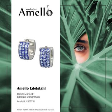 Amello Paar Creolen Amello Ohrringe Edelstahl Creolen Damen (Creolen), Damen Creolen aus Edelstahl (Stainless Steel), silberfarben, blau