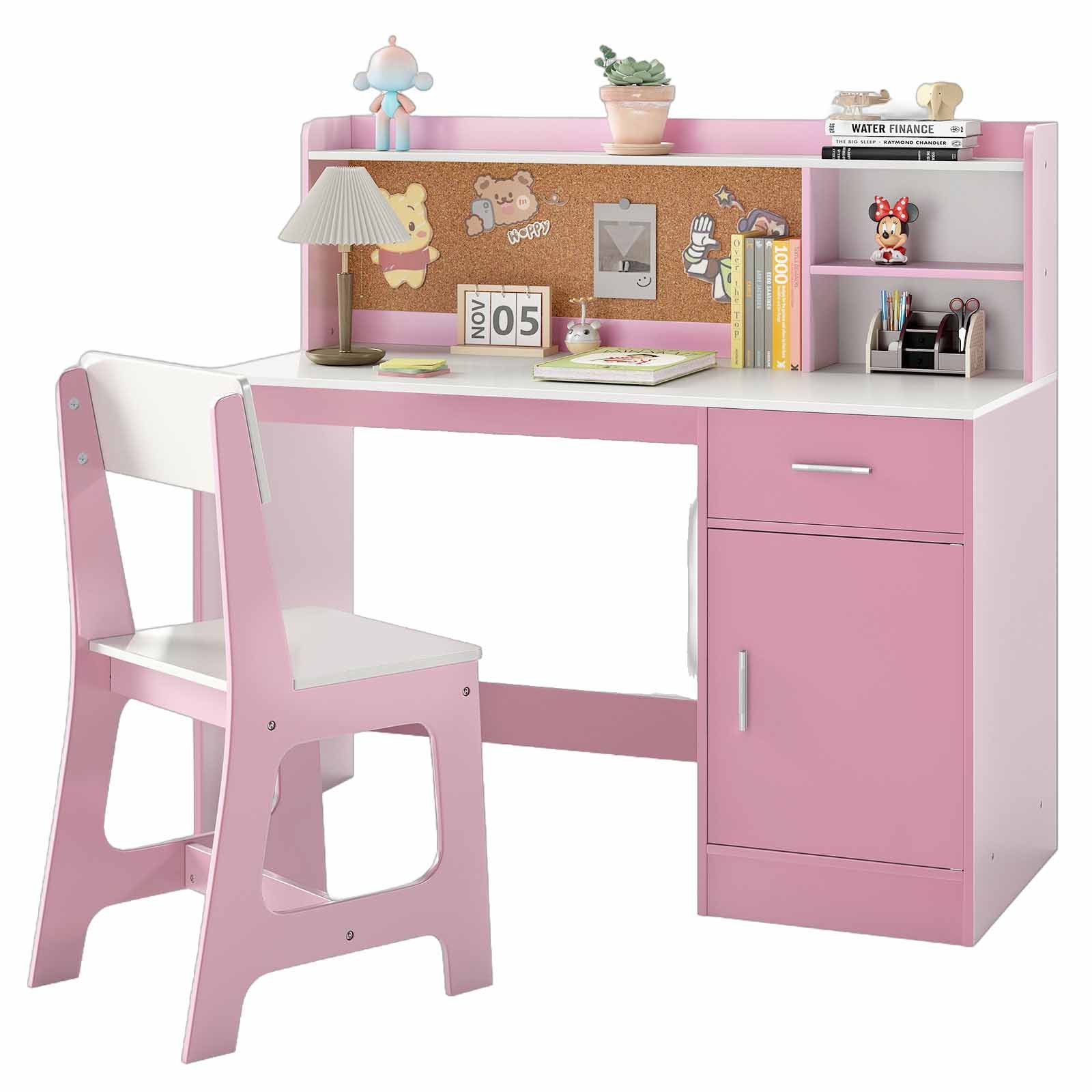 COSTWAY Kinderschreibtisch (2-St), mit Stuhl Set, mit Schubladen, ab 3 Jahr günstig online kaufen