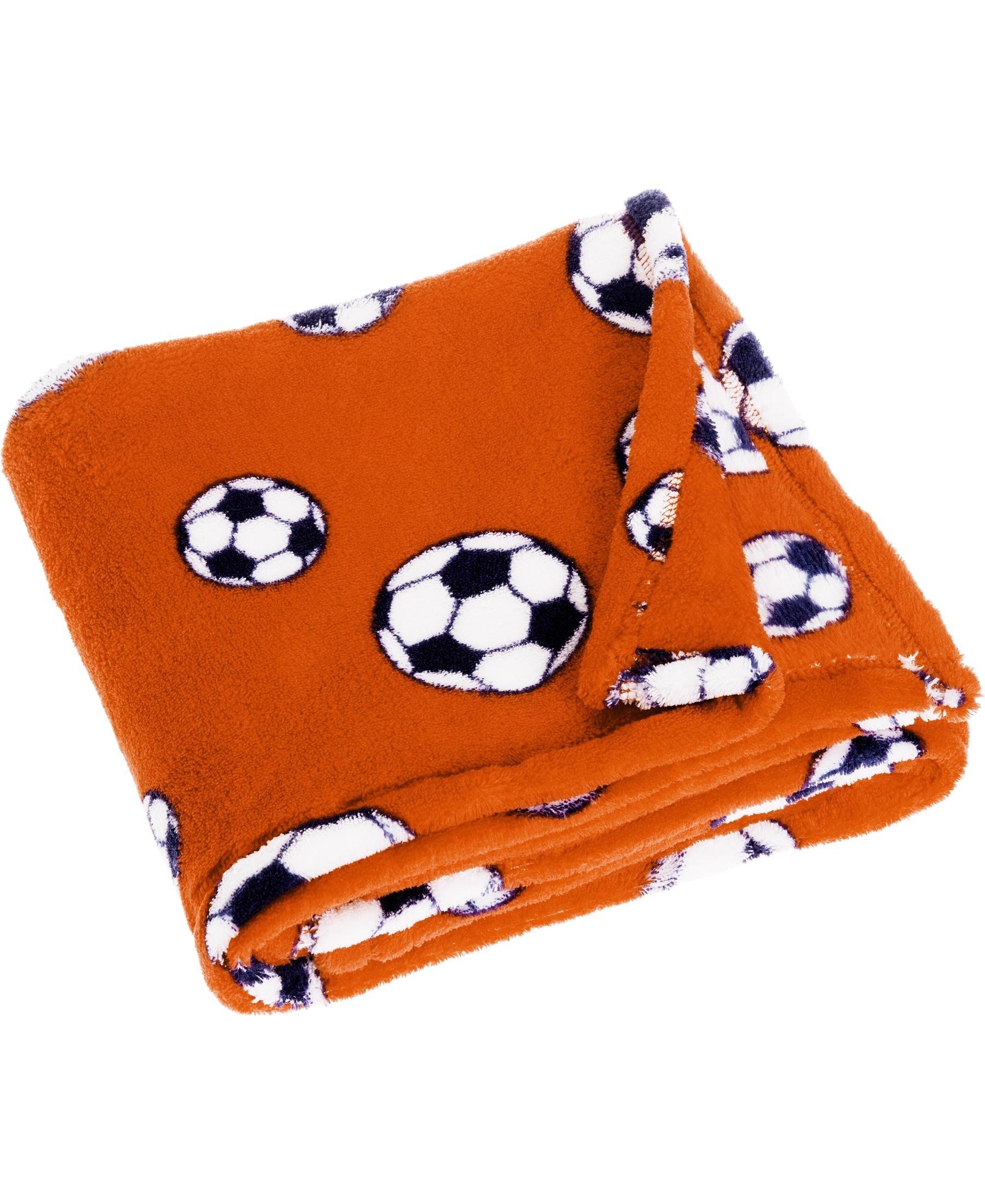 Fleece-Decke Babydecke Playshoes orange Fußball,