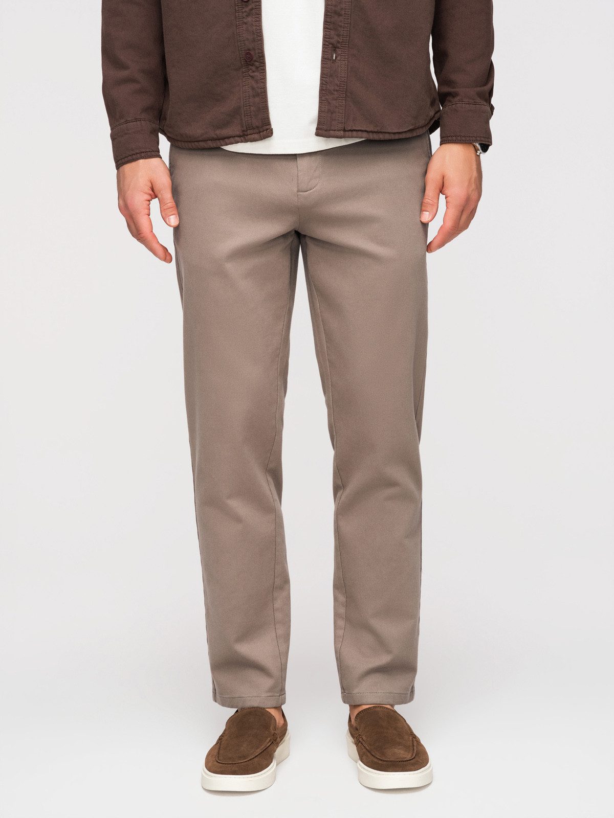 OMBRE Chinos Herren Chino Hose Slim Fit Baumwolle Twill Ash L (kein Set, 1-tlg) Elastischer Bund hinten, Zwickel hinten