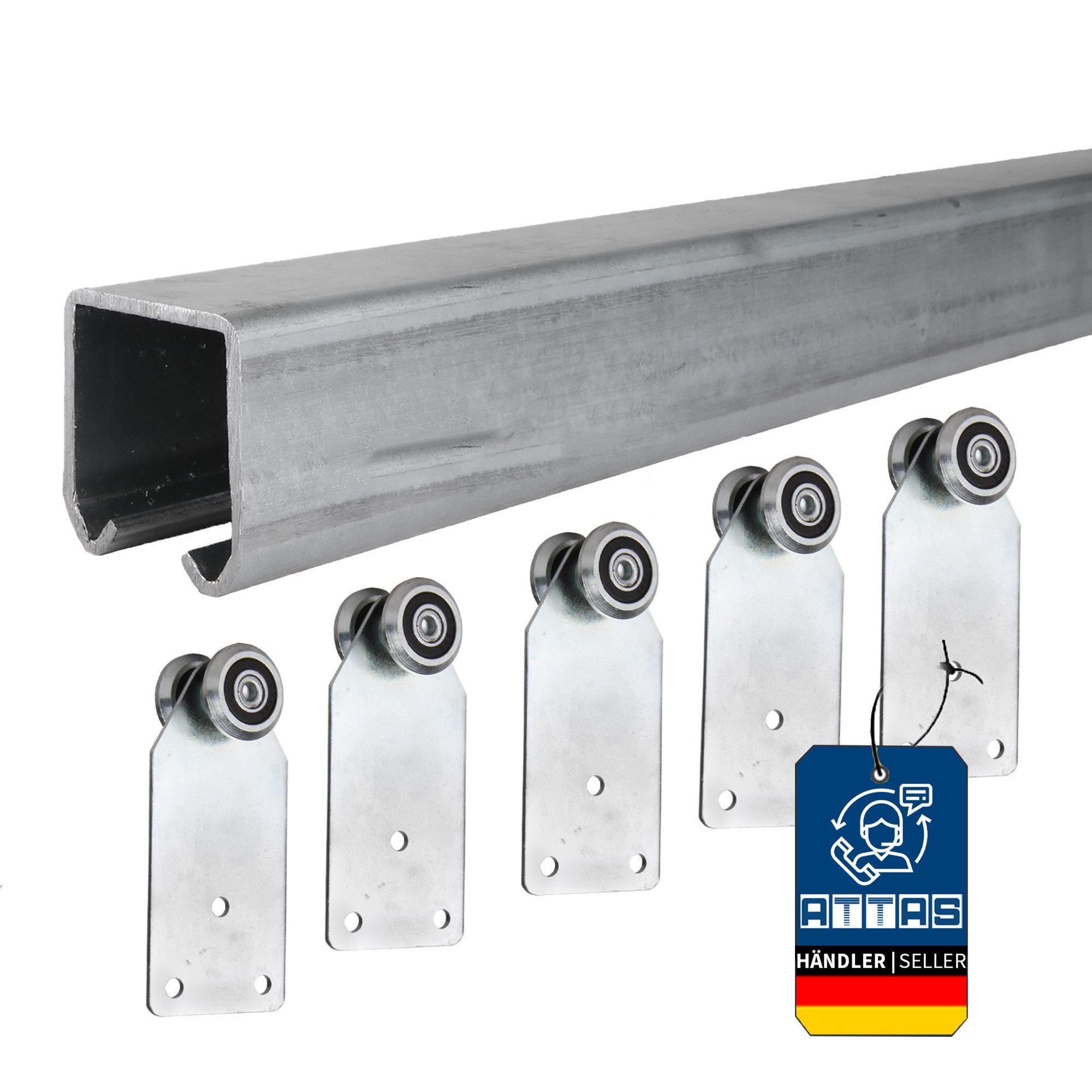 ATTAS Schiebetür Schiebetürsystem mit Laufschienen, Rollen für Schiebetüren & Tore (Set, inkl. Laufwagen), Schiebetür Beschlag
