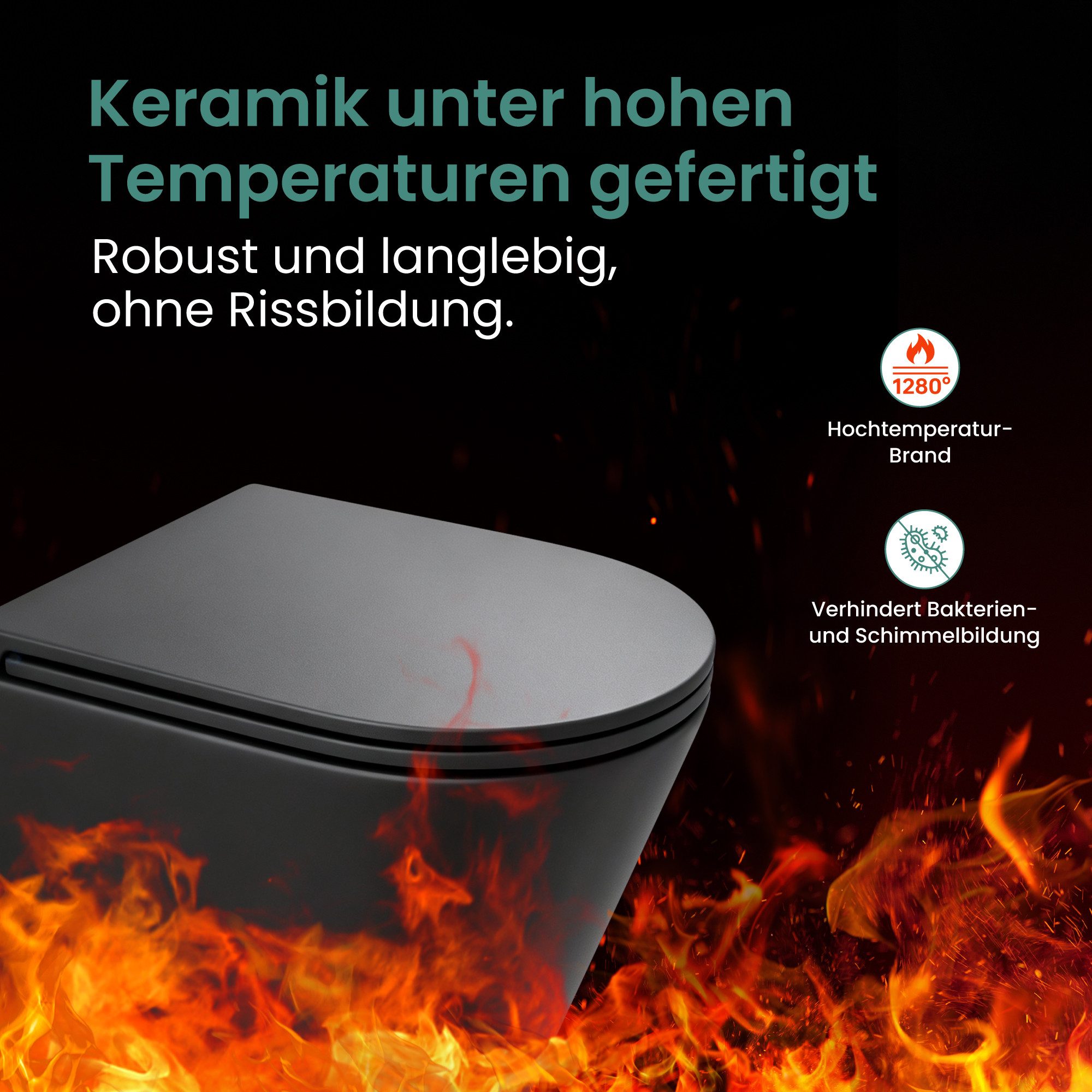 Mai & Mai Tiefspül-WC Hänge-WC Wand WC aus Keramik spülrandloses - Softclose Sitz, Wandhängend, Toilette wandhängend inklusive WC-Sitz