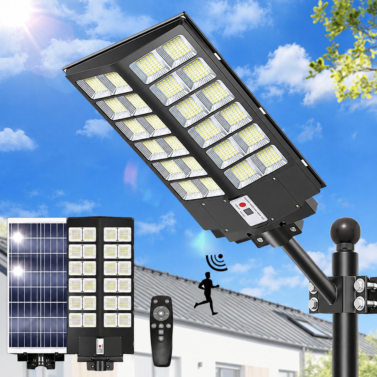 GLIESE LED Sockelleuchte – Außen-Wandleuchte mit Dämmerungssensor & Fernbedienung, 6500K kaltweiß, 100000 lm, LED fest integriert, kaltweiß, IP67, Bewegungsmelder, Dämmerungssensor, Fernbedienung, 30000 mAh