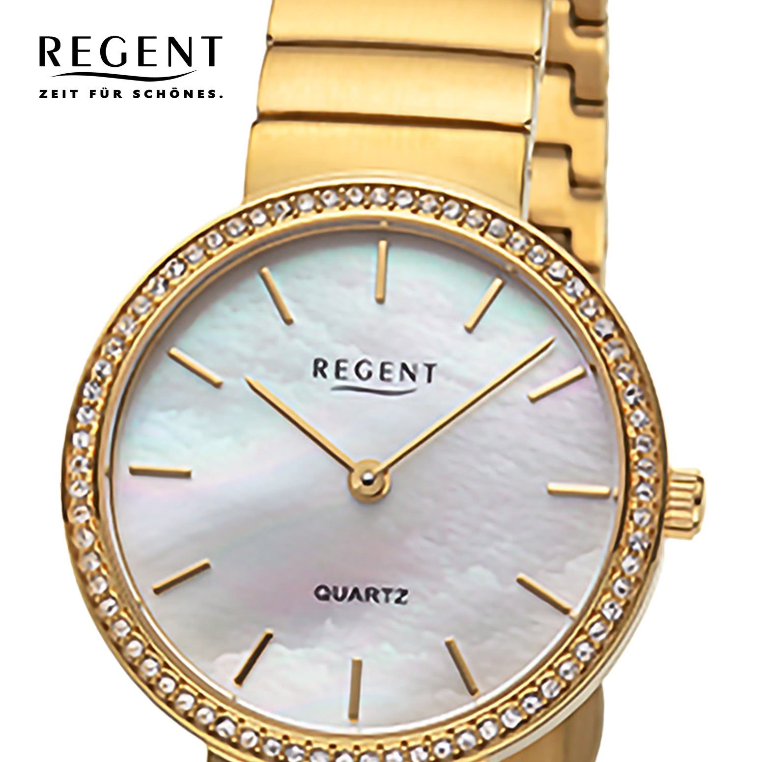 Regent Quarzuhr Regent Damen Armbanduhr Analog, (Analoguhr), Damen Armbanduhr rund, extra groß (ca. 30mm), Metallarmband