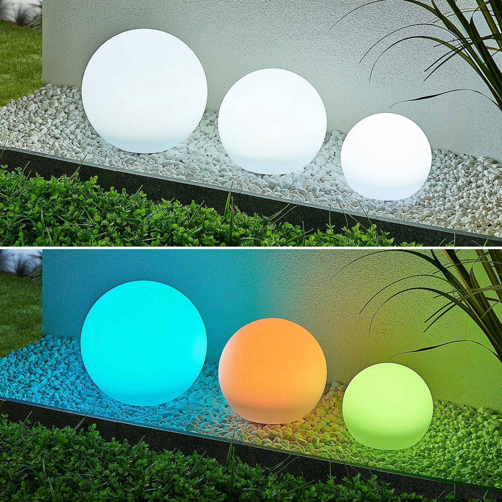 Lindby Gartenleuchte Lago, LED-Leuchtmittel fest verbaut, Farbwechsel RGB + weiß, Modern, Kunststoff, weiß, 3 flammig, inkl. Leuchtmittel, Solarlampe