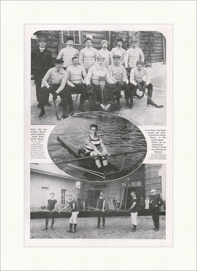 Kunstdruck Eishockeymannschaft d. Moskauer Fluß-Yacht-Clubs 1908 Sport F_Vintage