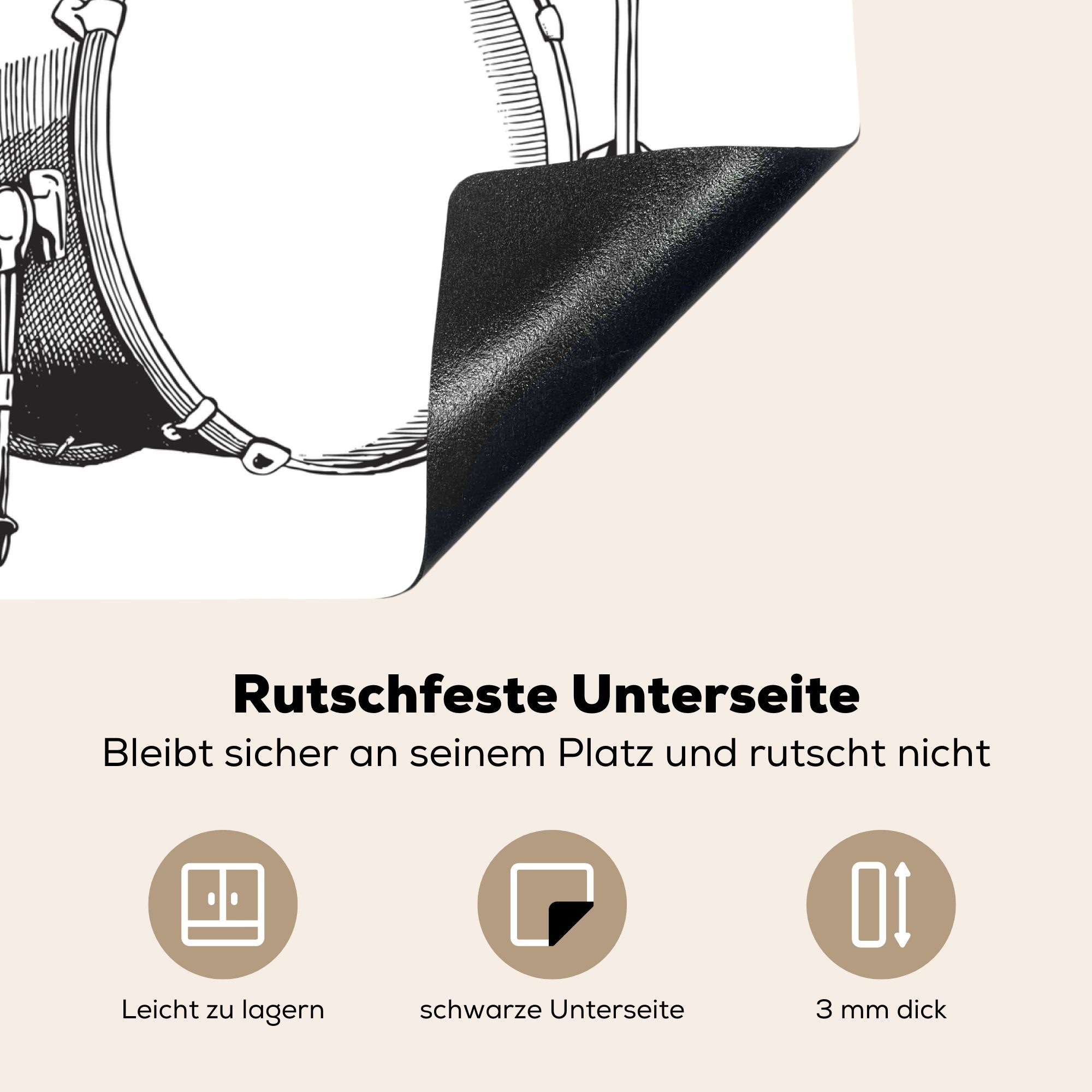 eines Arbeitsfläche Mobile Ceranfeldabdeckung MuchoWow Herdblende-/Abdeckplatte einer Schlagzeugs Schwarz Skizze und Vinyl, Illustration in Weiß, cm, (1 60x52 tlg), nutzbar,