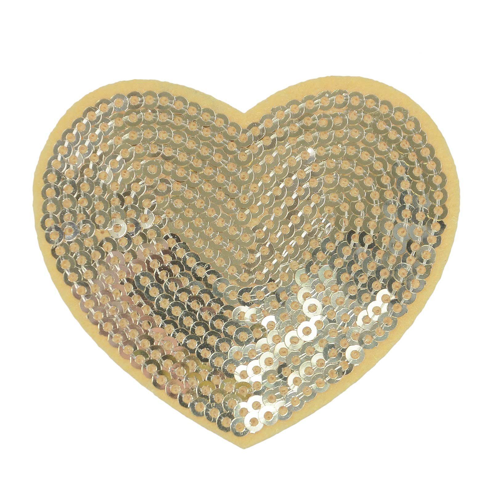 maDDma Пластырь 1 Pailletten Aufbügler, Пластырь Herz 55x60mm, freie Farbwahl, Polyester, Plast, Polyethylen Schicht, gold