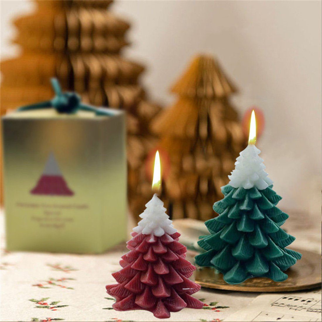 DÖRÖY Christbaumkerzen Weihnachtsbaum-Duftkerze 2er-Set, festliche kreative Deko-Ornamente