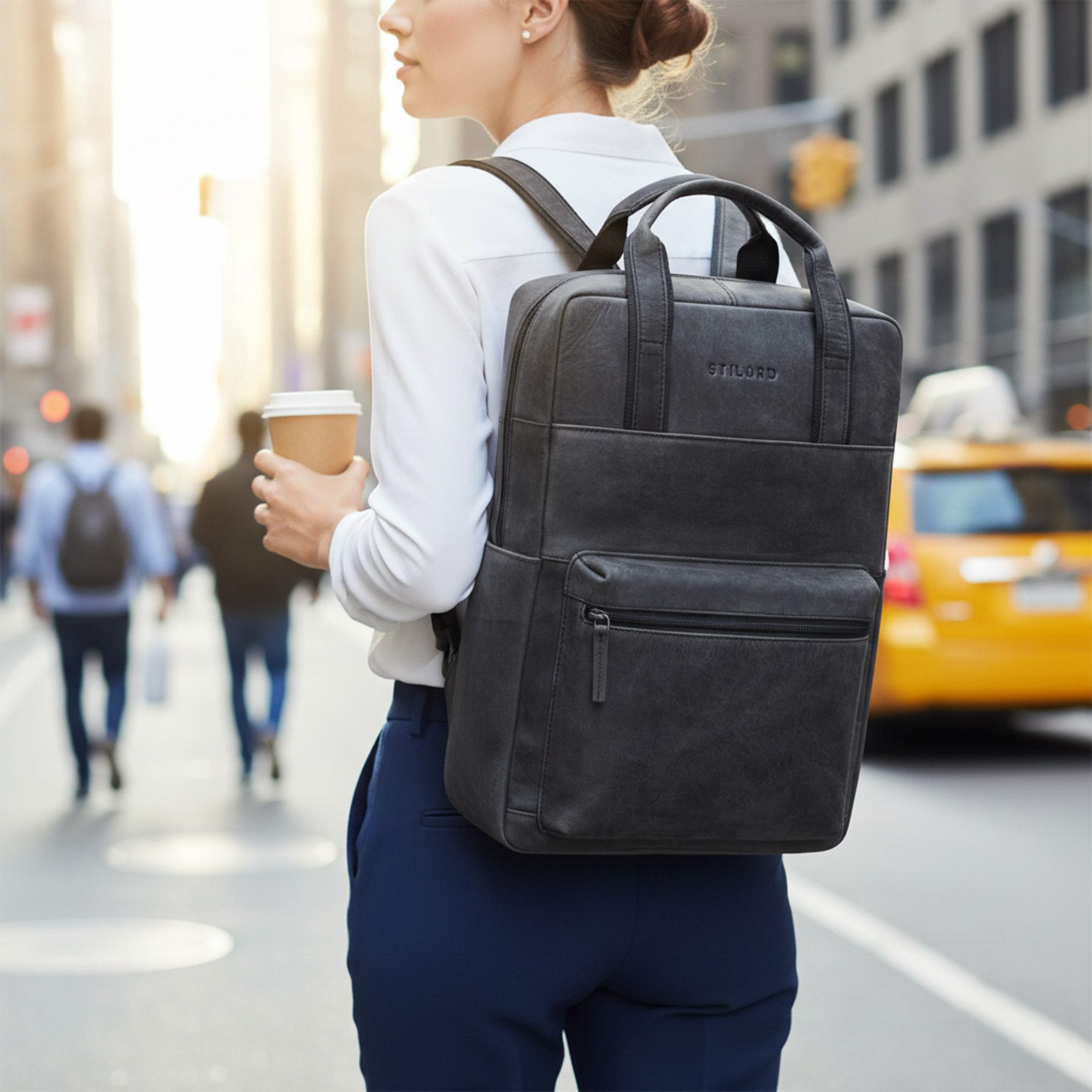 STILORD Notebookrucksack "Lilo" Großer Echtleder Rucksack Damen mit Laptopfach 15,6 Zoll