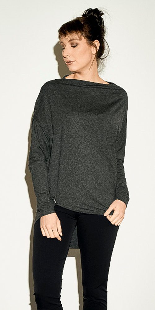 kaseee 2-in-1-Langarmshirt legeres kaseee Oberteil dunkelgrau meliert beidseitig tragbar